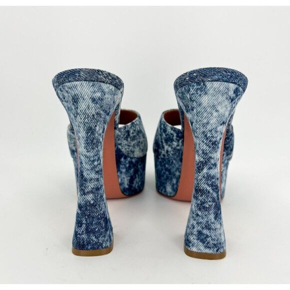 NEW AMINA MUADDI Dalida Blue Denim Square Open Toe Platform Pumps Size E… - Picture 10 of 12
